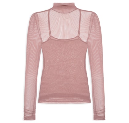 Blusa Feminina De Tule Com Glitter Gola Alta - Rosa