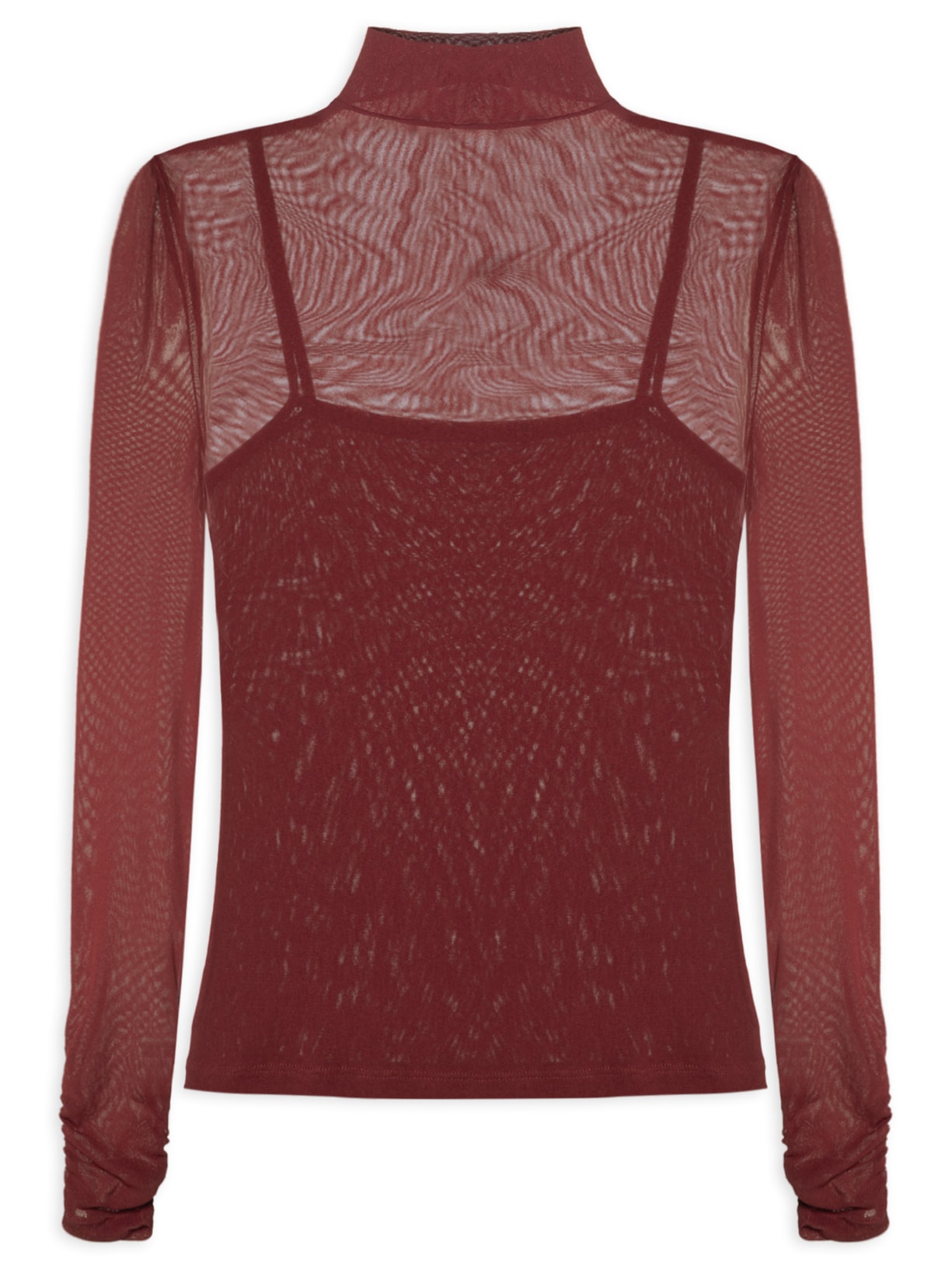 Blusa Feminina De Tule Com Gola Alta Marrom Animale Jeans