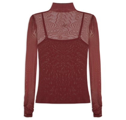 Blusa Feminina De Tule Com Gola Alta - Marrom