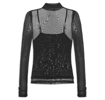 Blusa Feminina De Tule Com Gola Alta - Preto