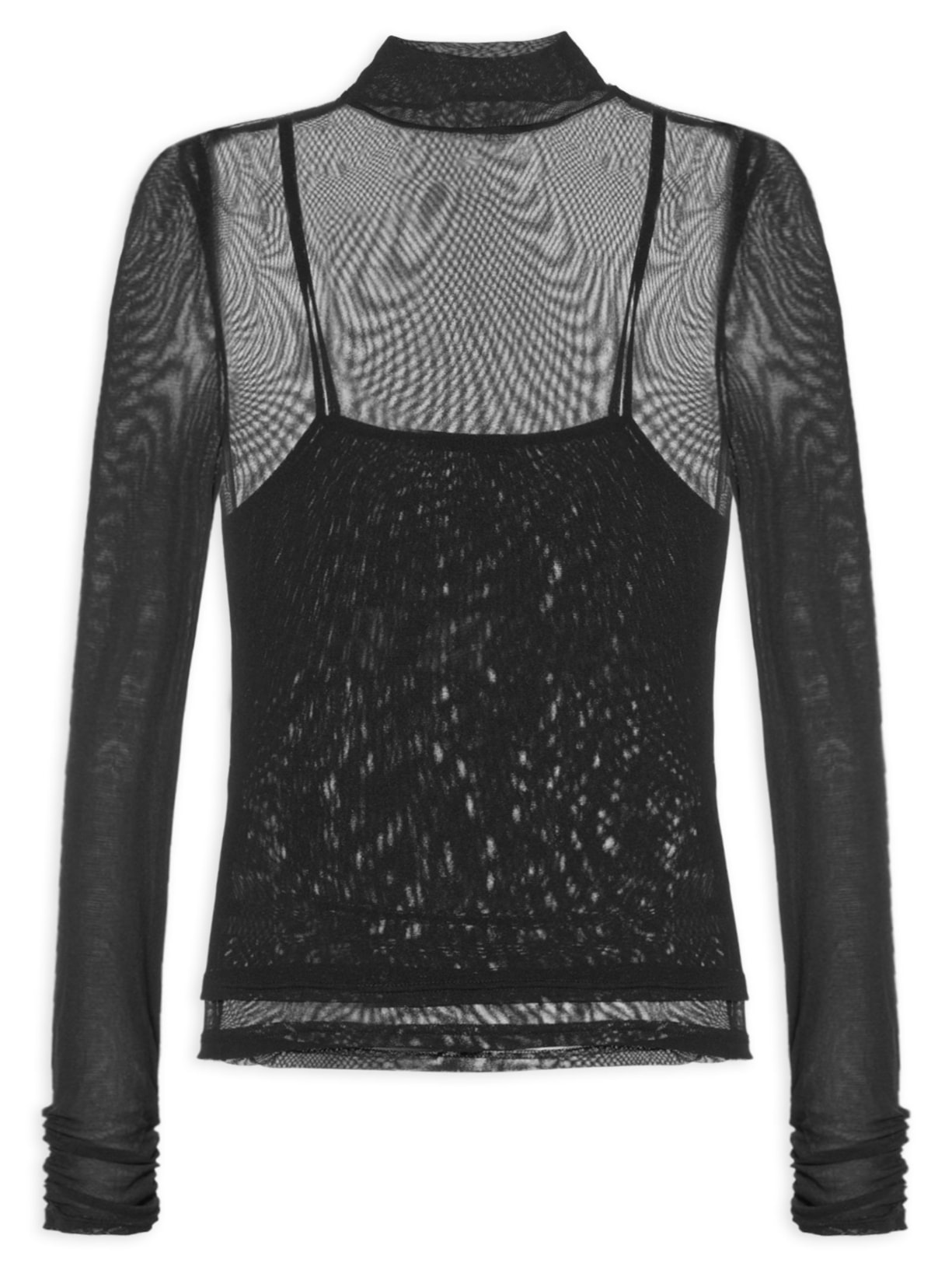 Blusa Feminina De Tule Com Gola Alta - Preto