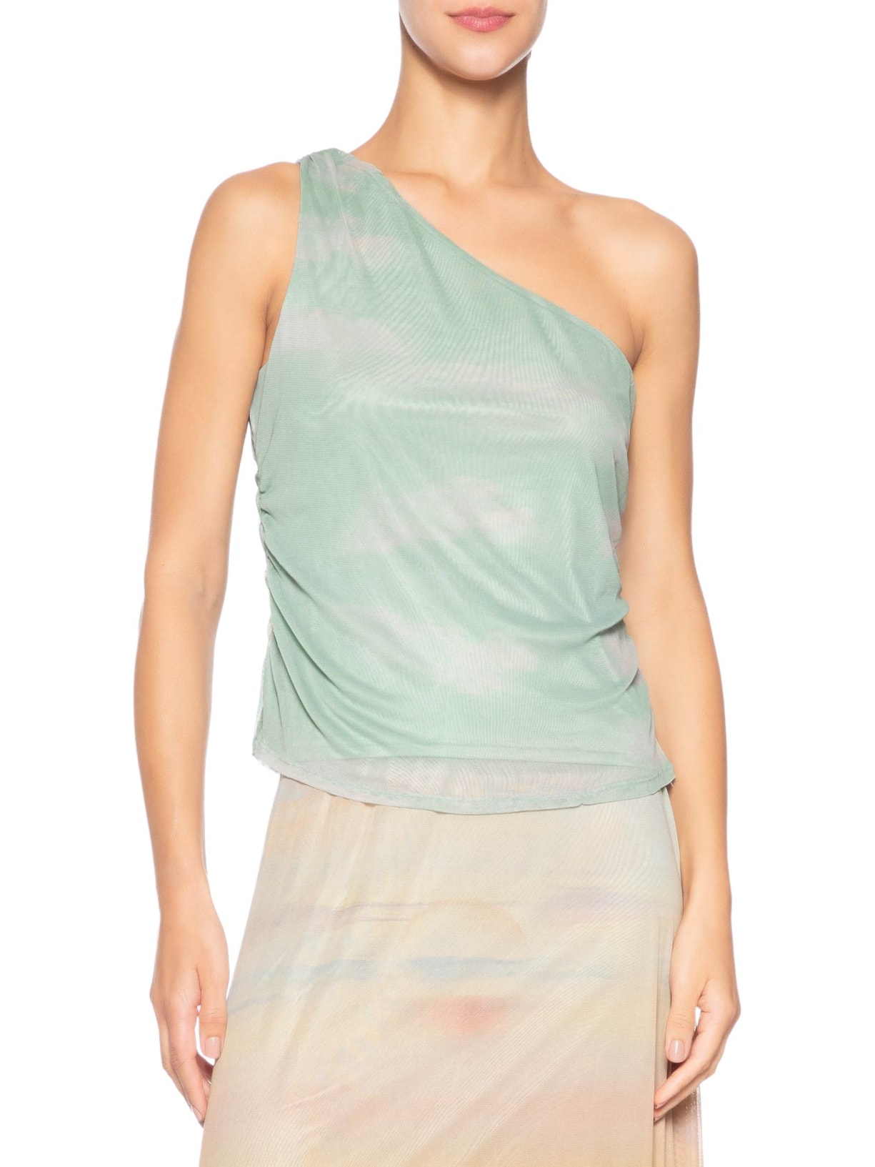 Blusa Feminina de Tule Estampada Pôr do Sol – Azul Dress To