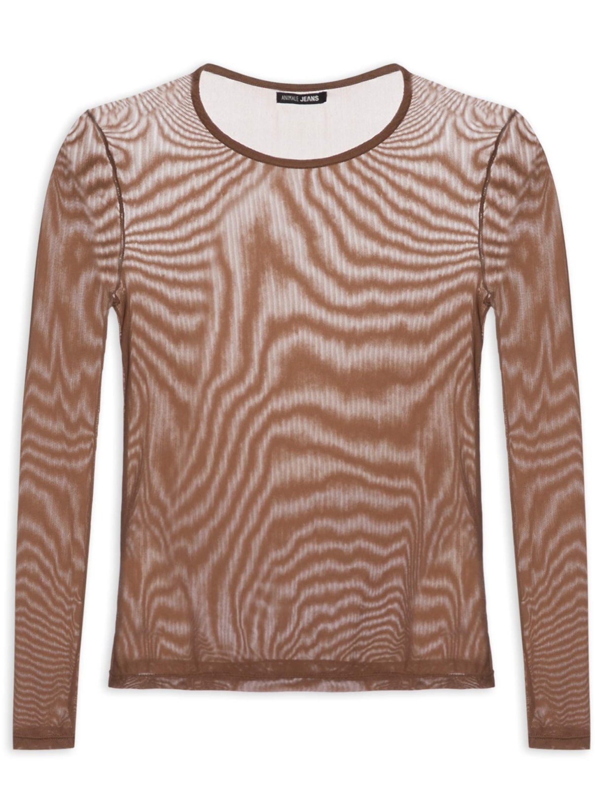 Blusa Feminina De Tule Lisa Manga Longa Marrom Animale Jeans