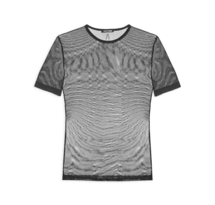 Blusa Feminina de Tule Manga Curta Com Brilho - Preto