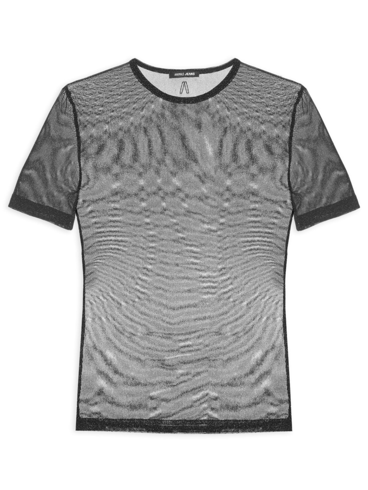 Blusa Feminina de Tule Manga Curta Com Brilho - Preto