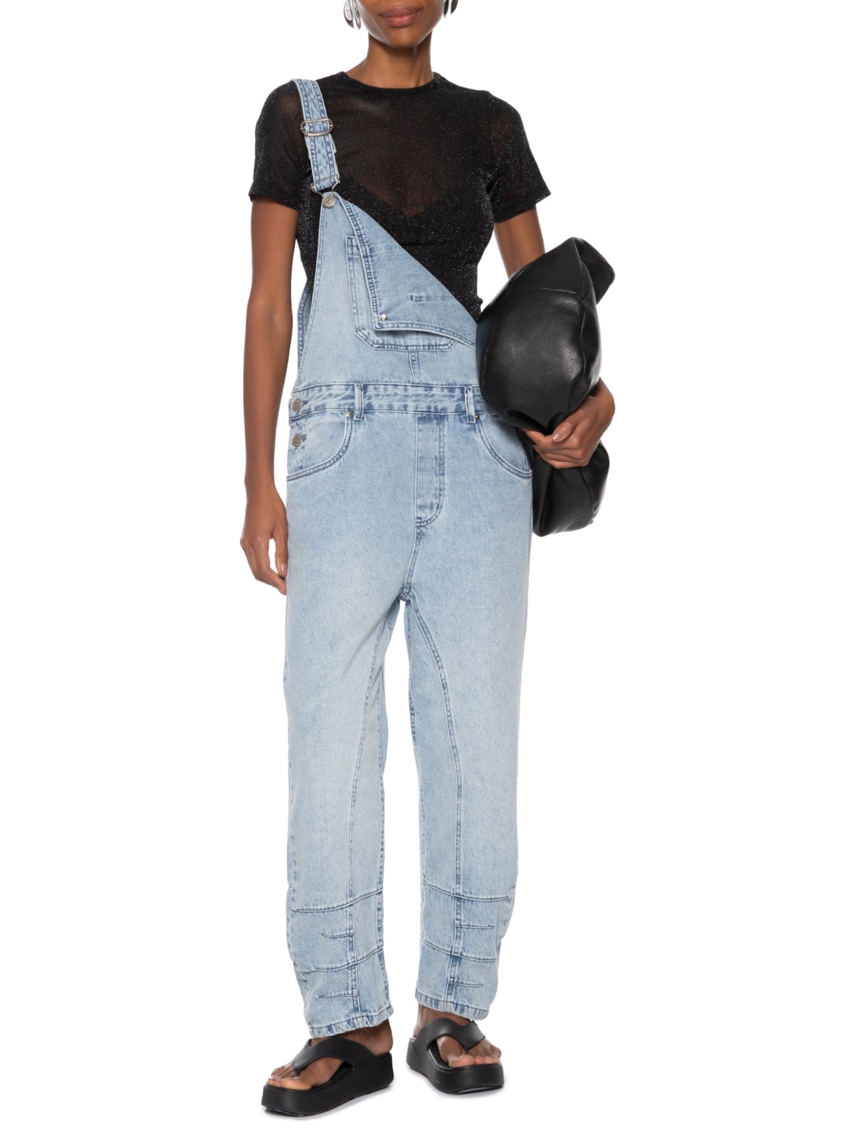 Blusa Feminina de Tule Manga Curta Com Brilho Preto Animale Jeans