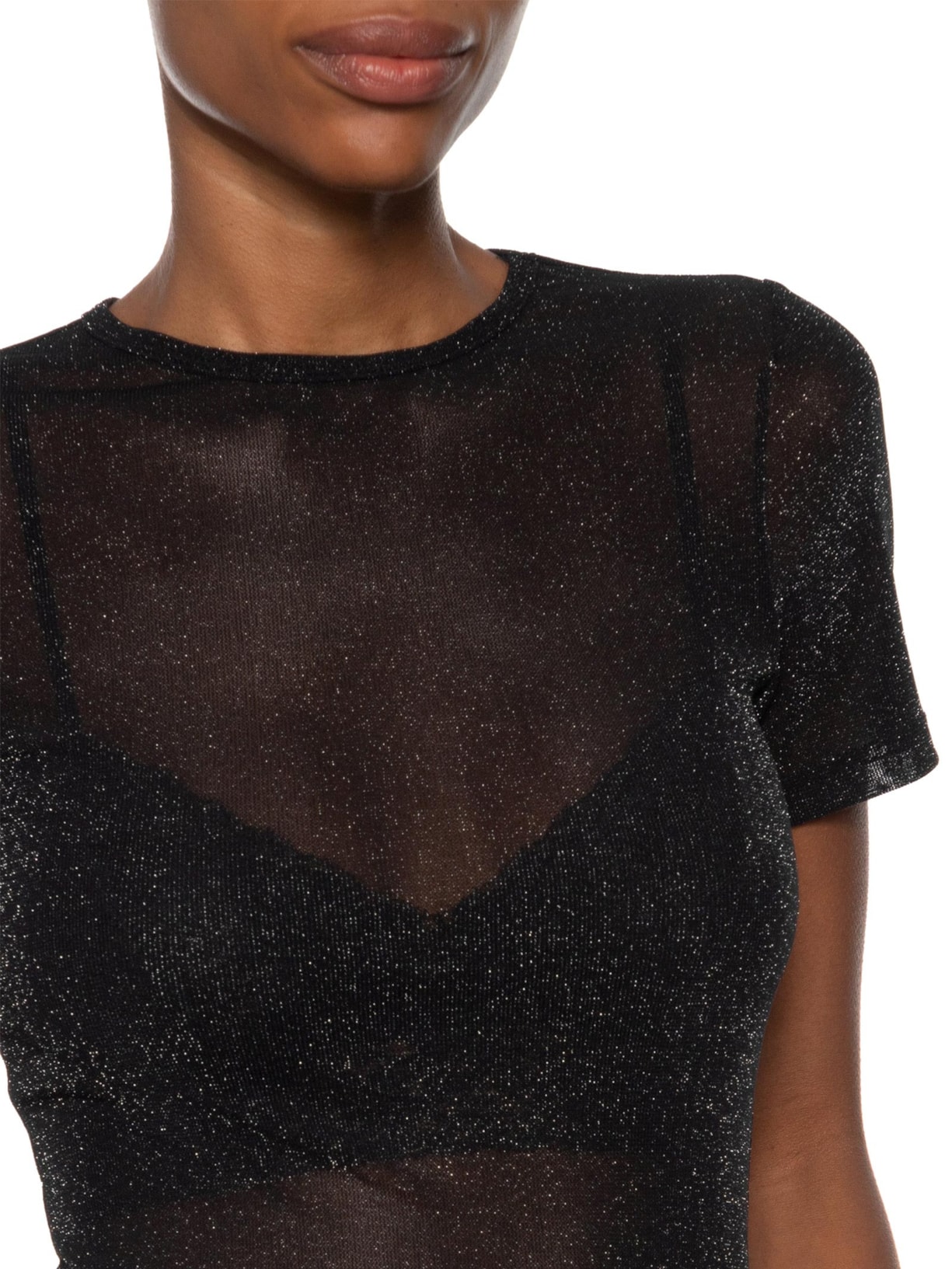 Blusa Feminina de Tule Manga Curta Com Brilho Preto Animale Jeans