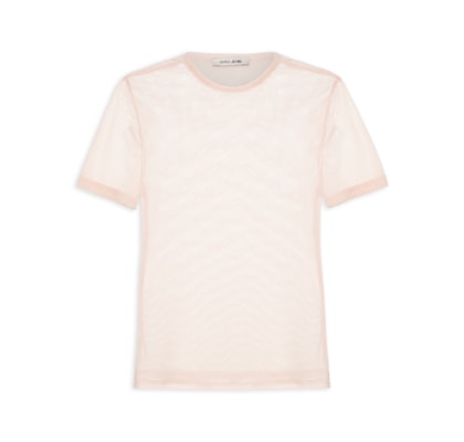 Blusa Feminina de Tule Manga Curta Com Brilho - Rosa