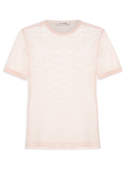 Blusa Feminina de Tule Manga Curta Com Brilho - Rosa