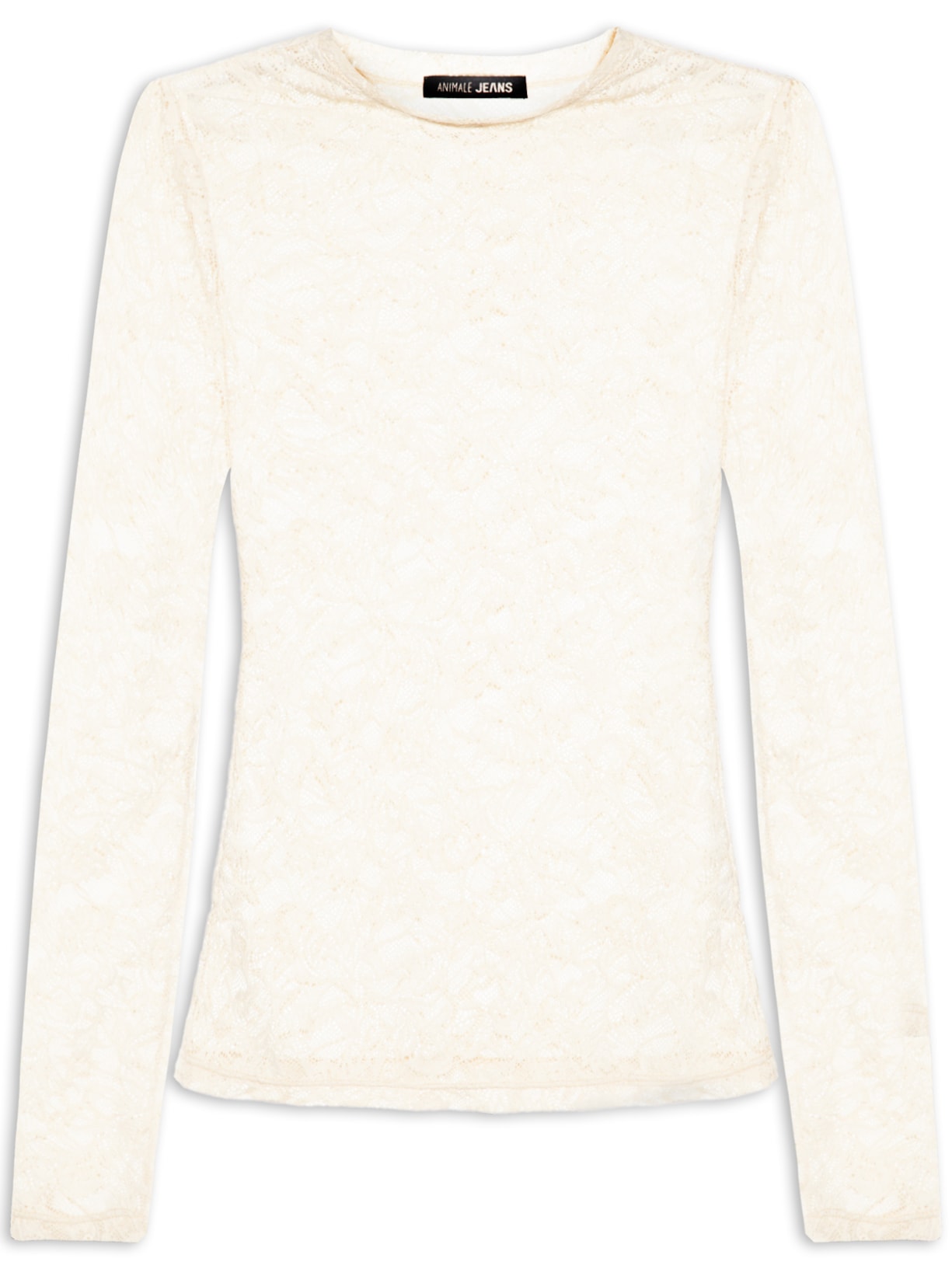 Blusa Feminina De Tule Manga Longa Trabalhado Off White Animale Jeans