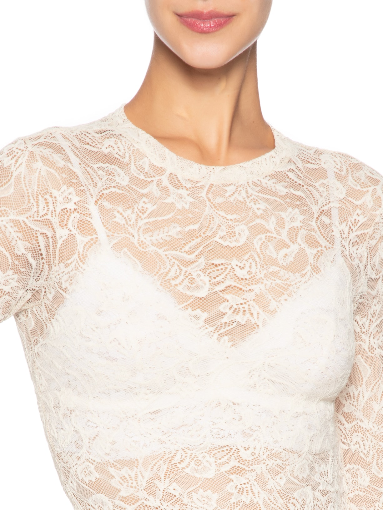 Blusa Feminina De Tule Manga Longa Trabalhado Off White Animale Jeans