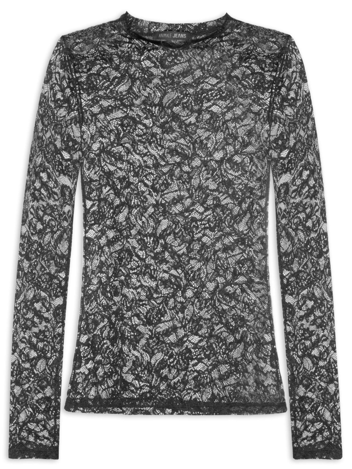 Blusa Feminina De Tule Manga Longa Trabalhado Preto Animale Jeans