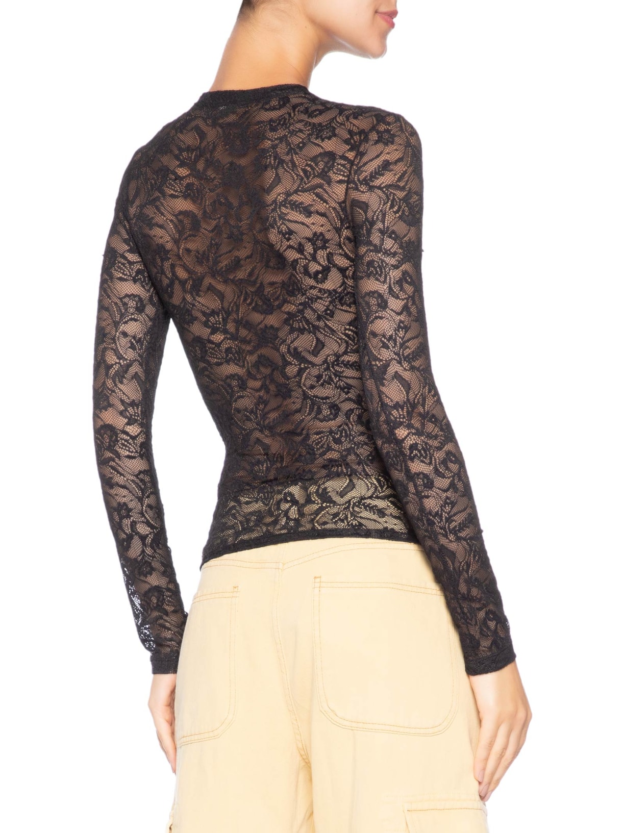 Blusa Feminina De Tule Manga Longa Trabalhado Preto Animale Jeans