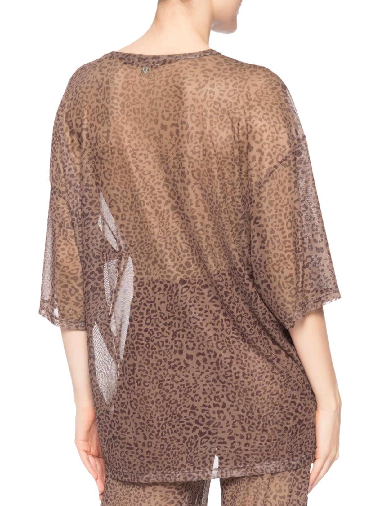 Blusa Feminina De Tule Onça Grão Color Marrom Animale Jeans