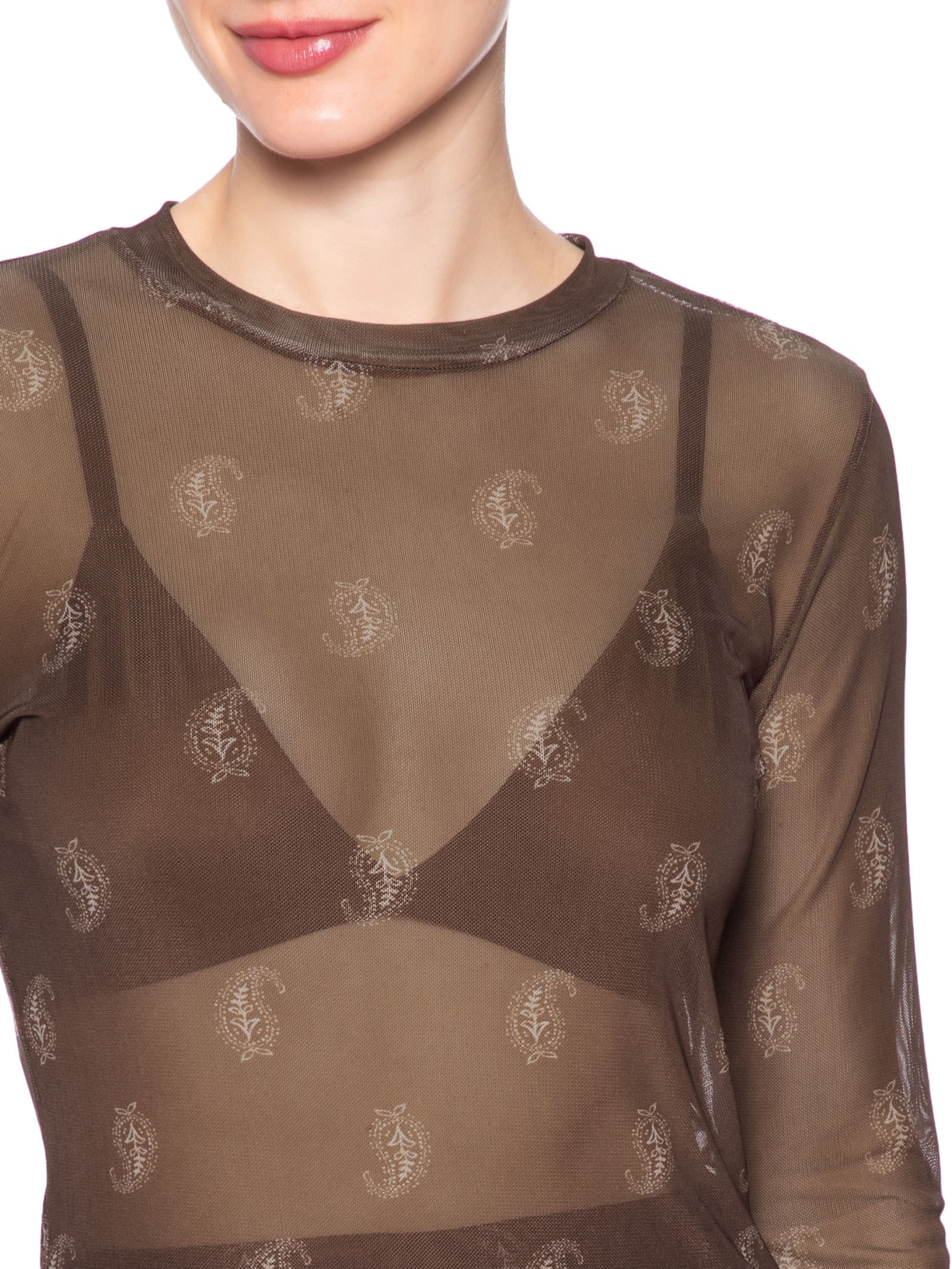 Blusa Feminina De Tule Paisley Choco Marrom Animale Jeans