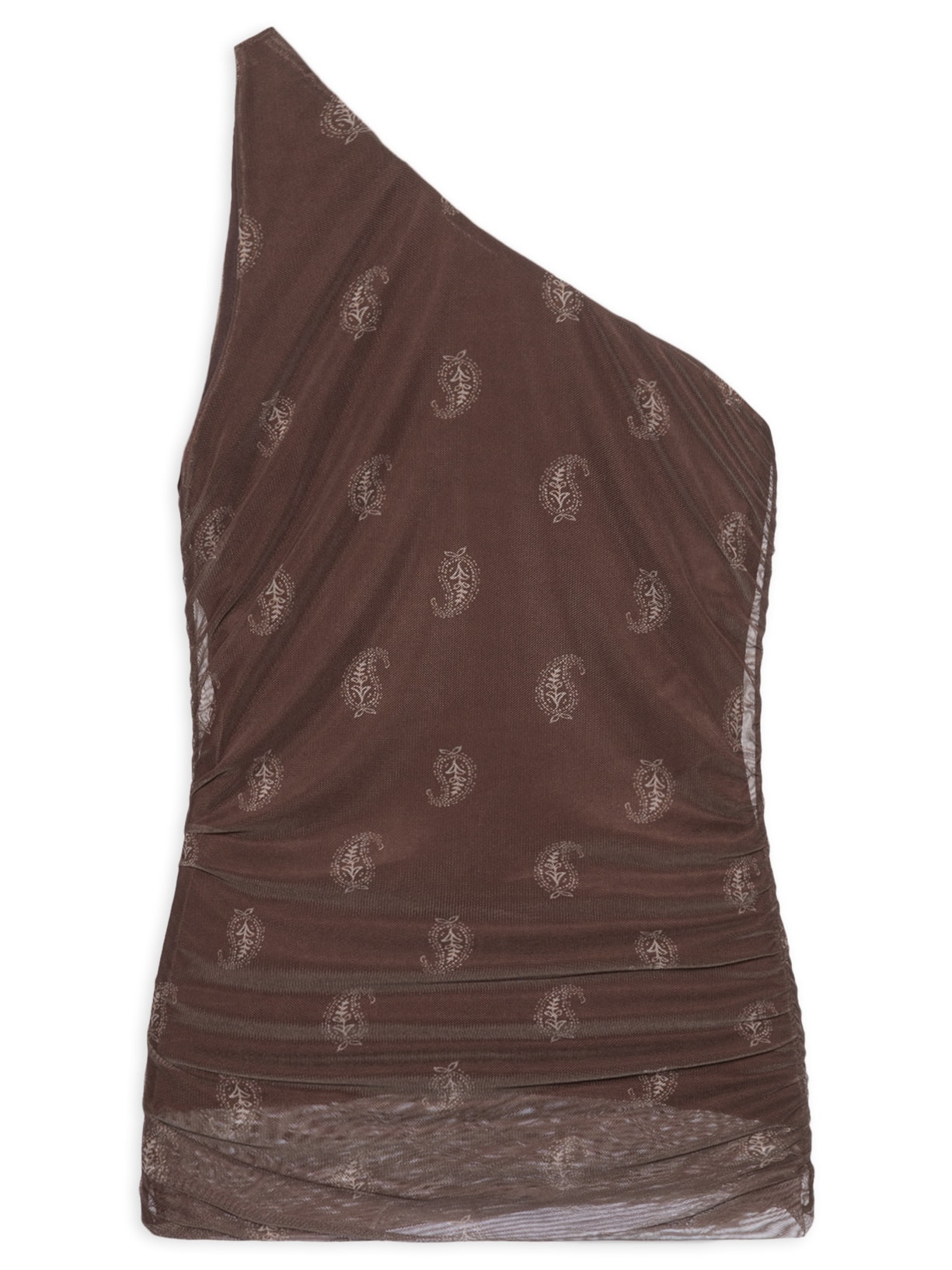 Blusa Feminina De Um Ombro Só Estampa Paisley Choco Marrom Animale Jeans