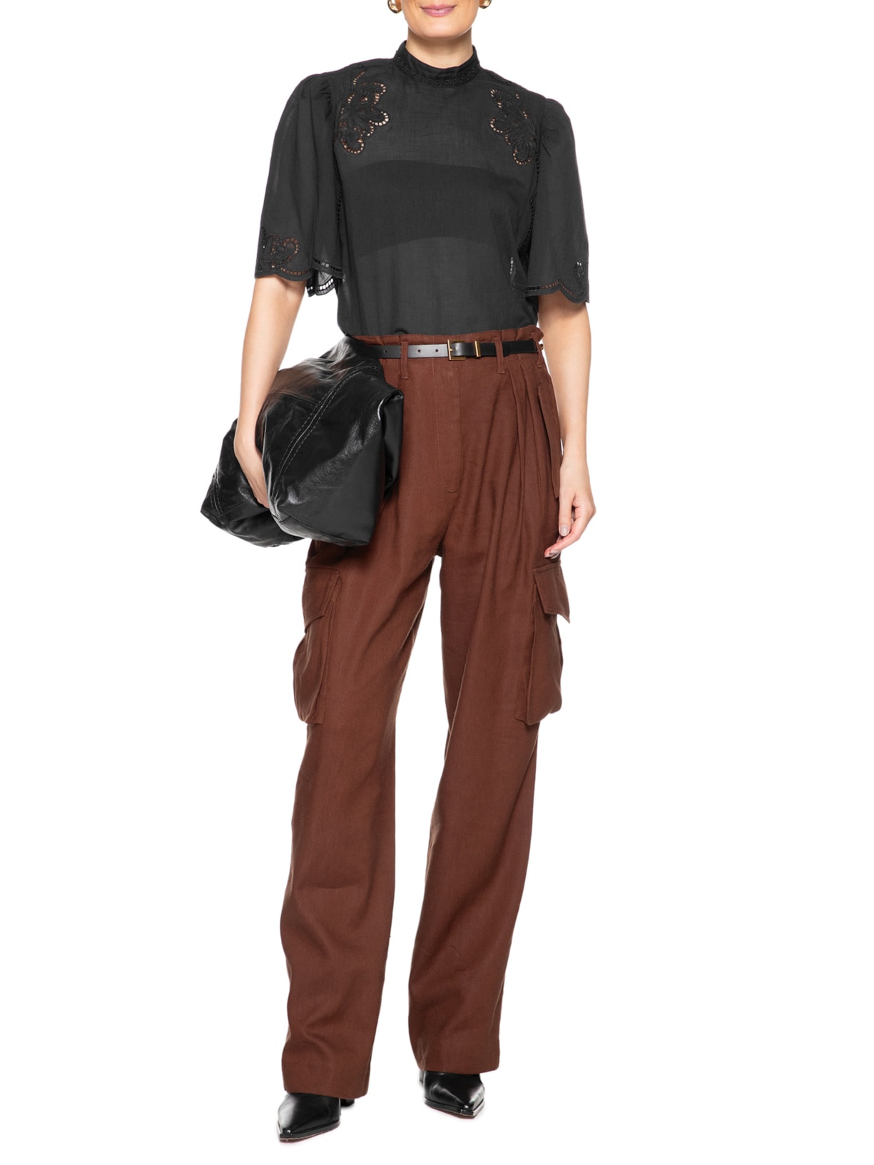 Blusa Feminina De Voil Manga Curta Com Gola Preto Animale