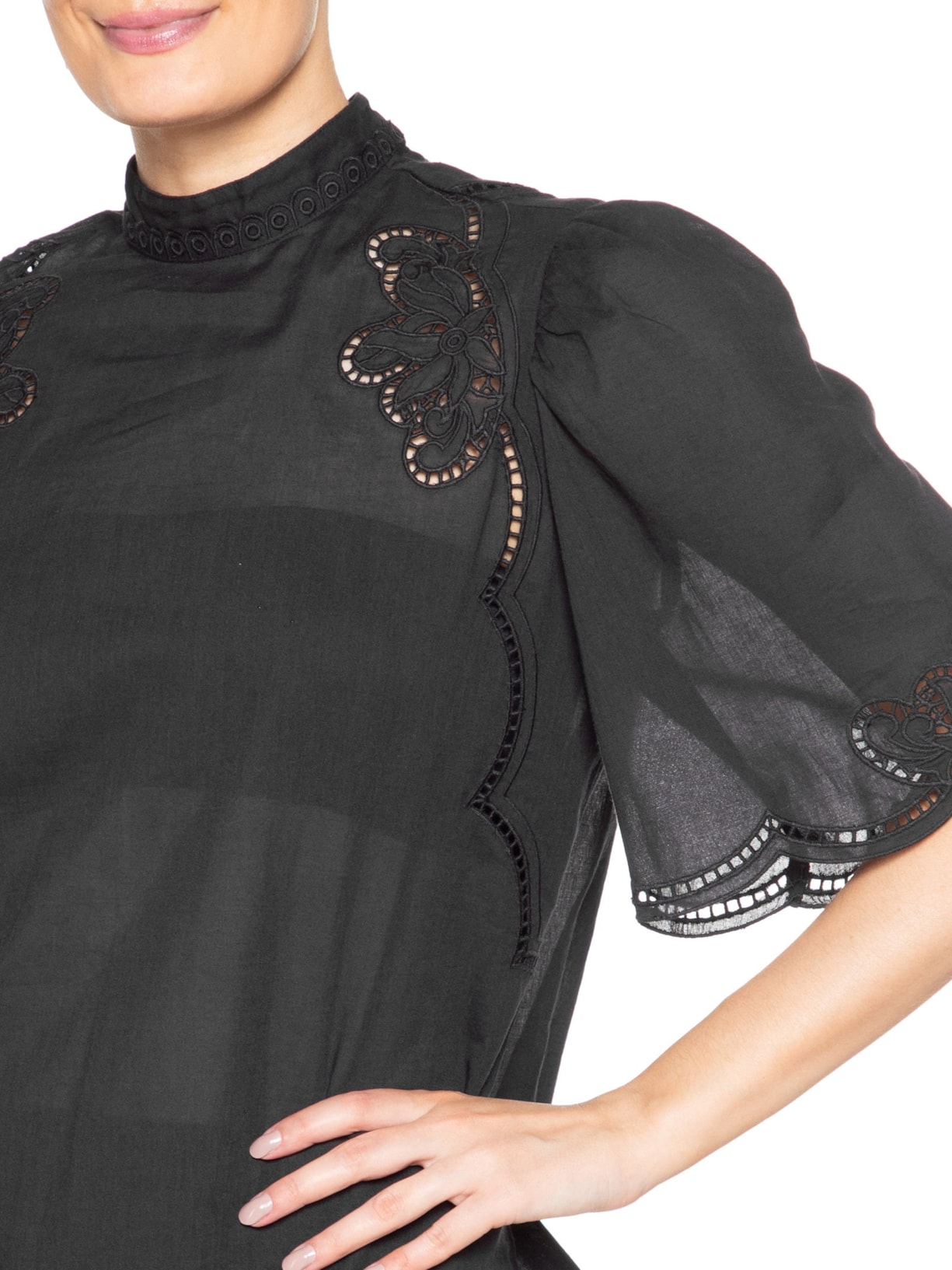 Blusa Feminina De Voil Manga Curta Com Gola Preto Animale