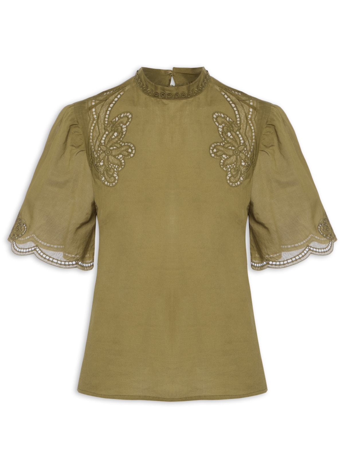 Blusa Feminina De Voil Manga Curta Com Gola - Verde