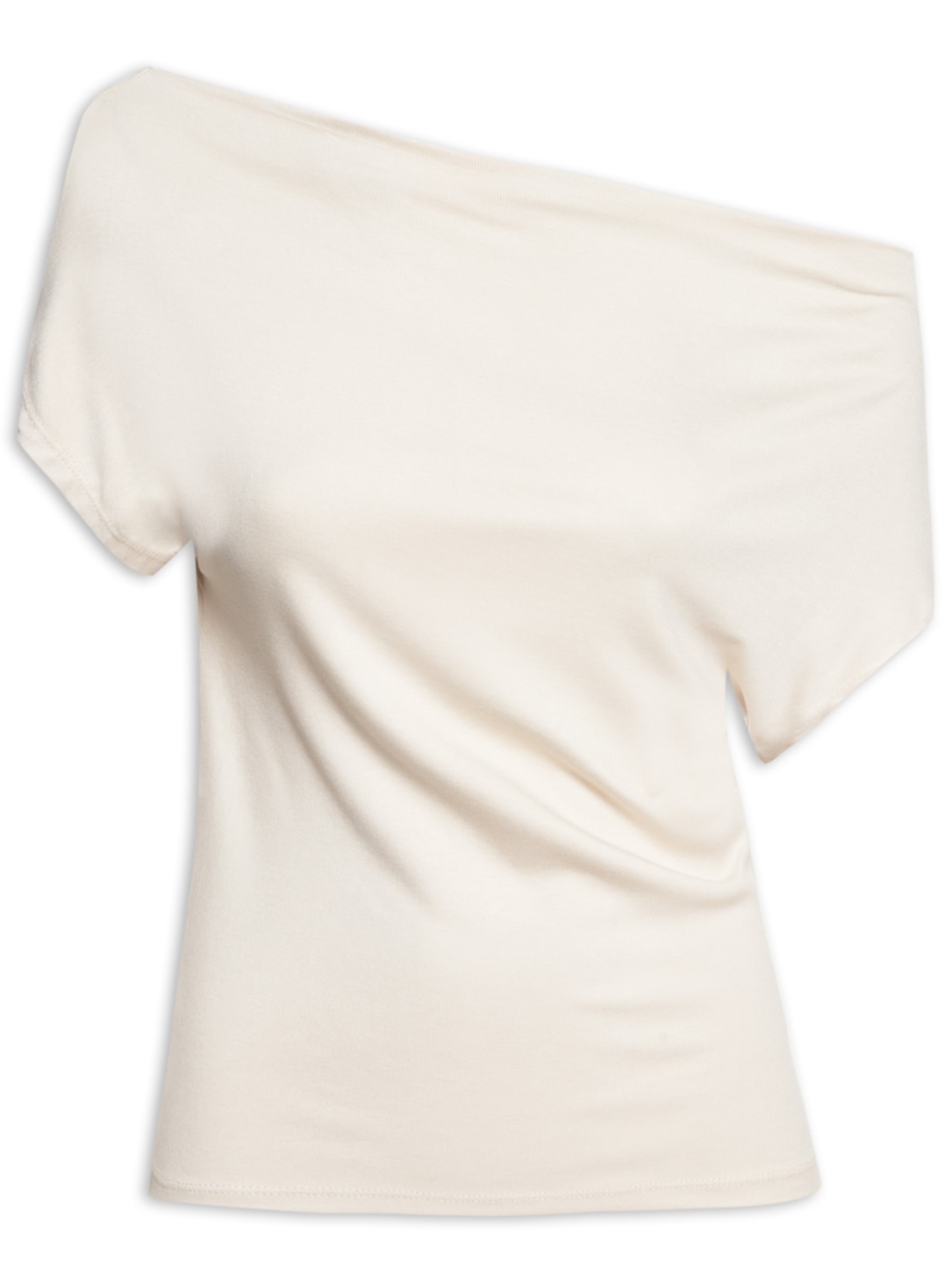 Blusa Feminina Decote Assimétrico Manga Curta - Bege