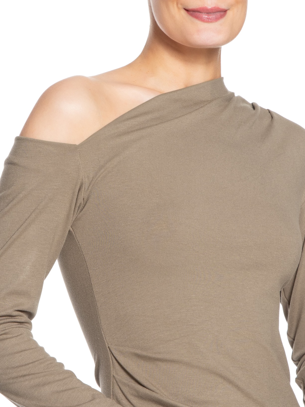 Blusa Feminina Decote Assimétrico Manga Longa Bege Basiq