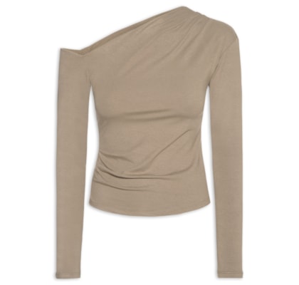 Blusa Feminina Decote Assimétrico Manga Longa - Bege