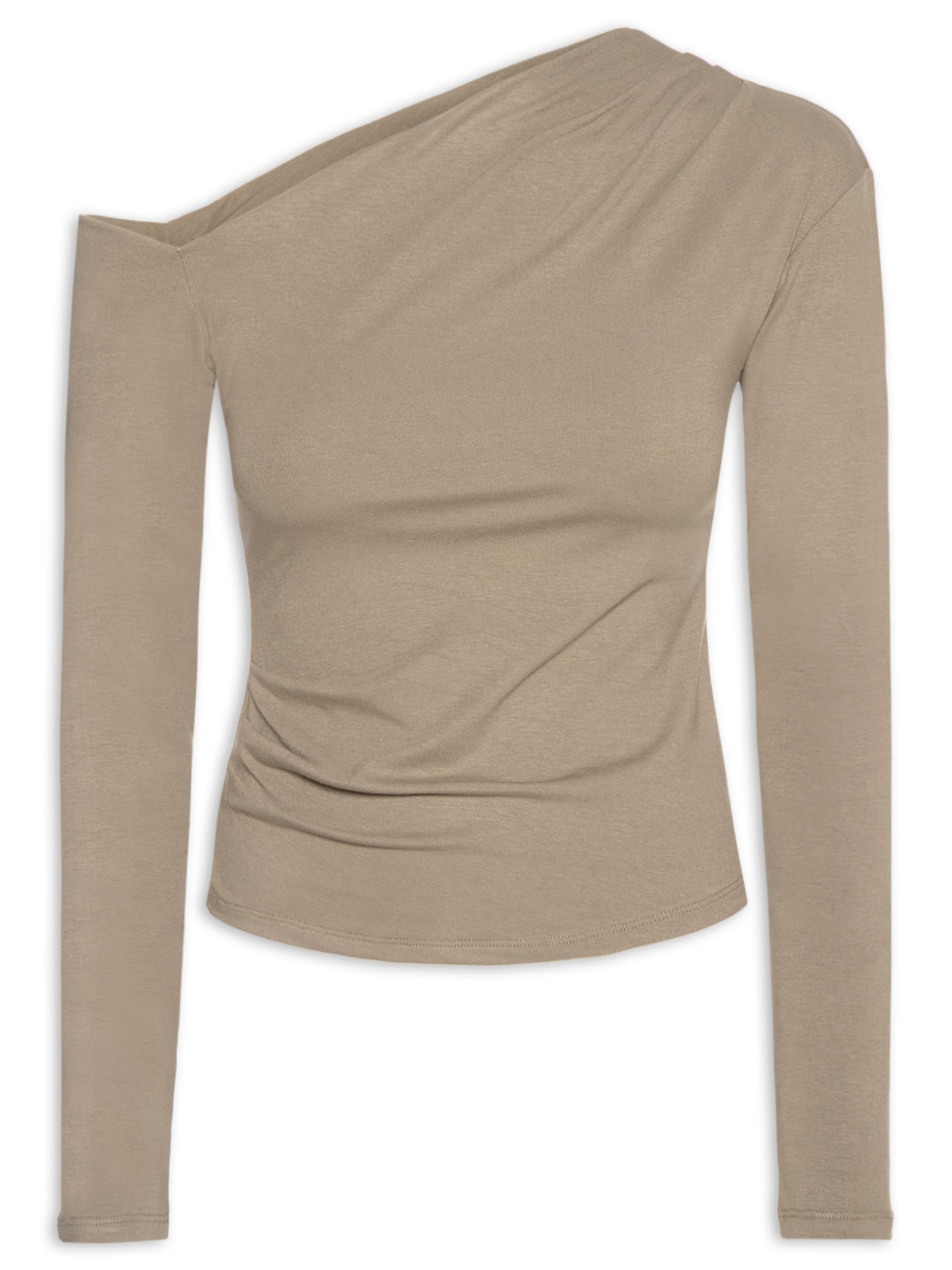 Blusa Feminina Decote Assimétrico Manga Longa - Bege