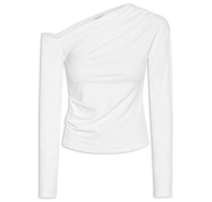 Blusa Feminina Decote Assimétrico Manga Longa - Branco