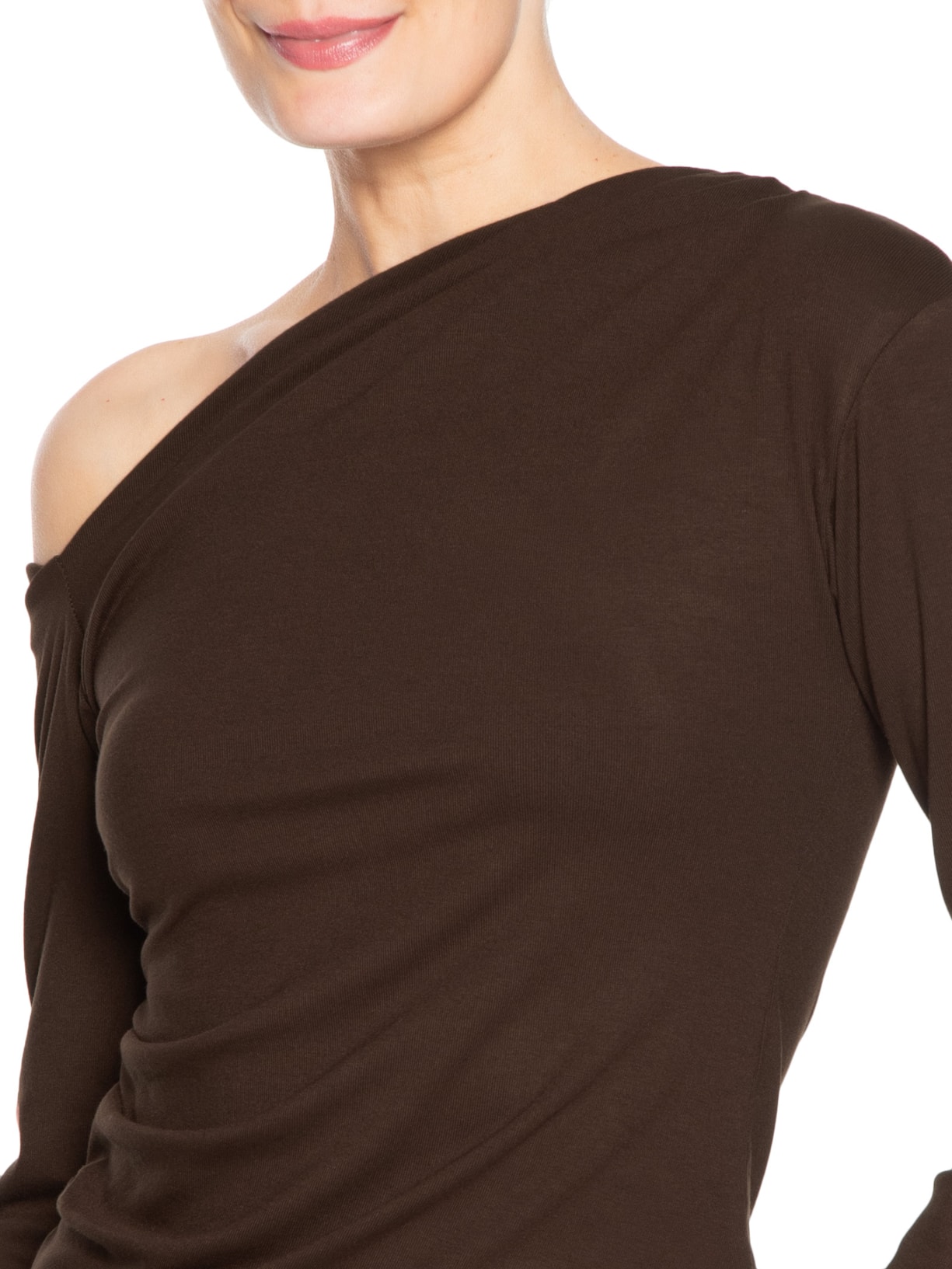 Blusa Feminina Decote Assimétrico Manga Longa Marrom Basiq