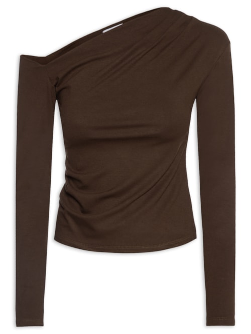 Blusa Feminina Decote Assimétrico Manga Longa - Marrom