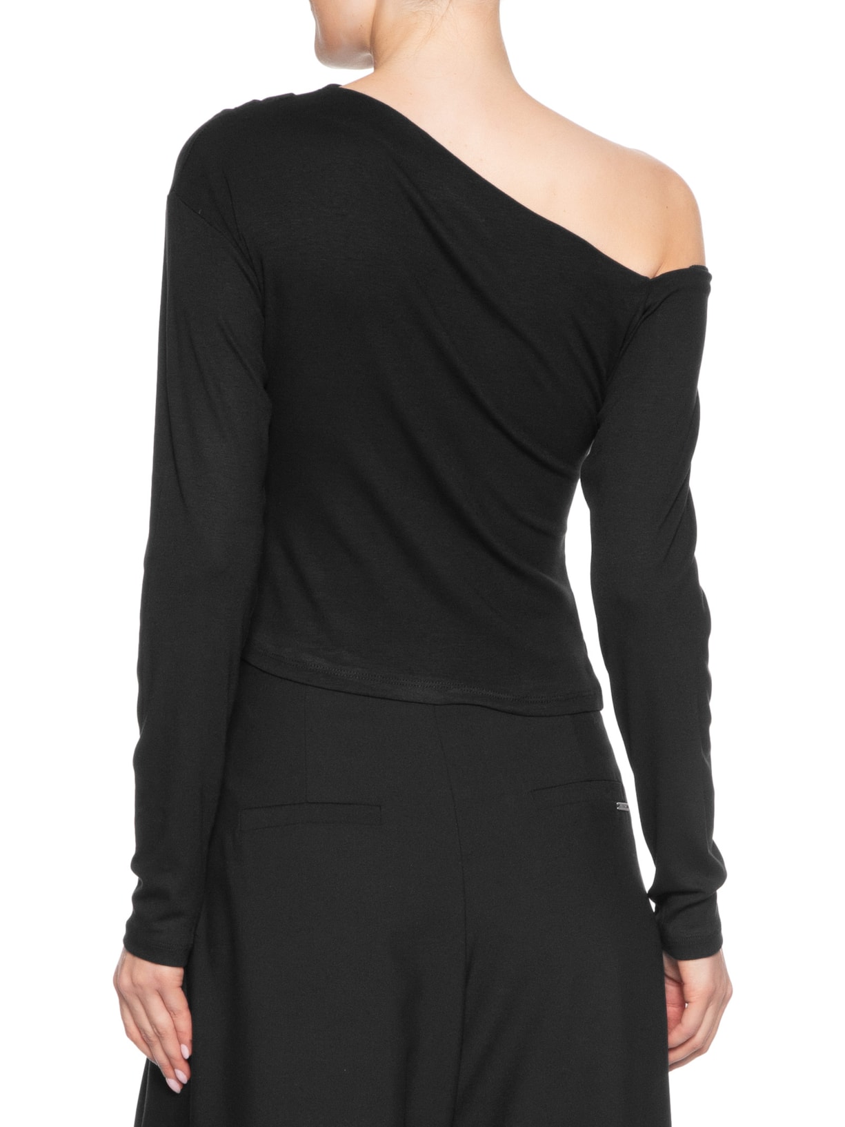 Blusa Feminina Decote Assimétrico Manga Longa Preto Basiq