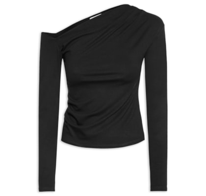 Blusa Feminina Decote Assimétrico Manga Longa - Preto