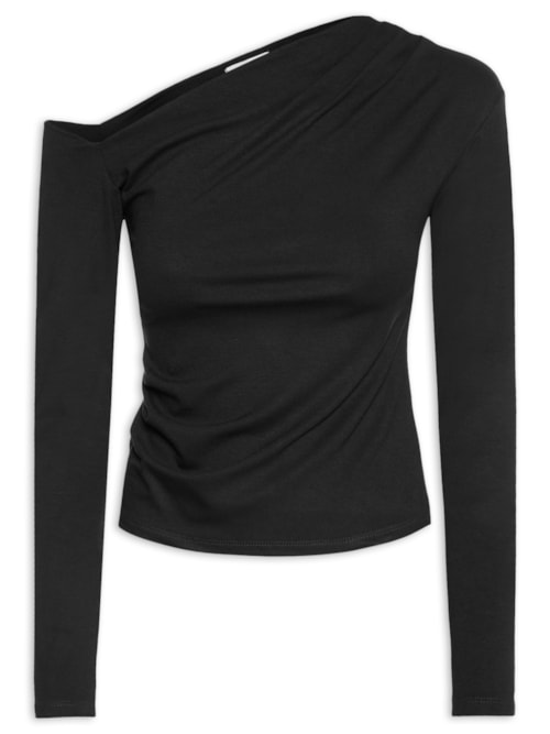 Blusa Feminina Decote Assimétrico Manga Longa - Preto