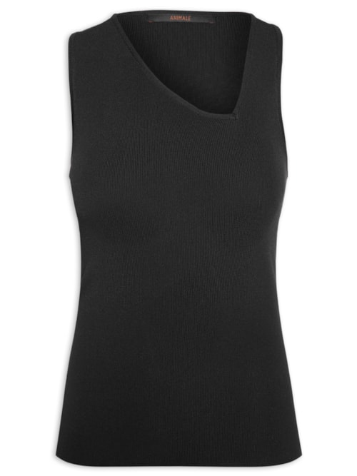 Blusa Feminina Decote Assimétrico Tricot - Preto