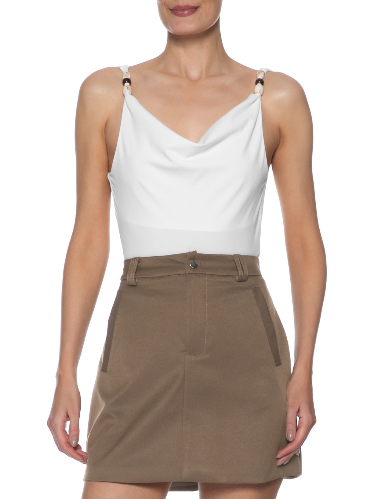 Blusa Feminina Decote Degagê Com Miçangas Branco Basiq
