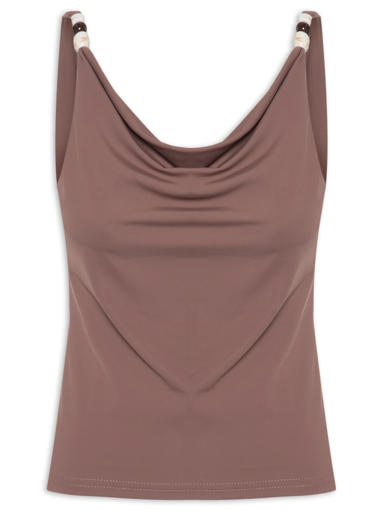 Blusa Feminina Decote Degagê Com Miçangas Marrom Basiq
