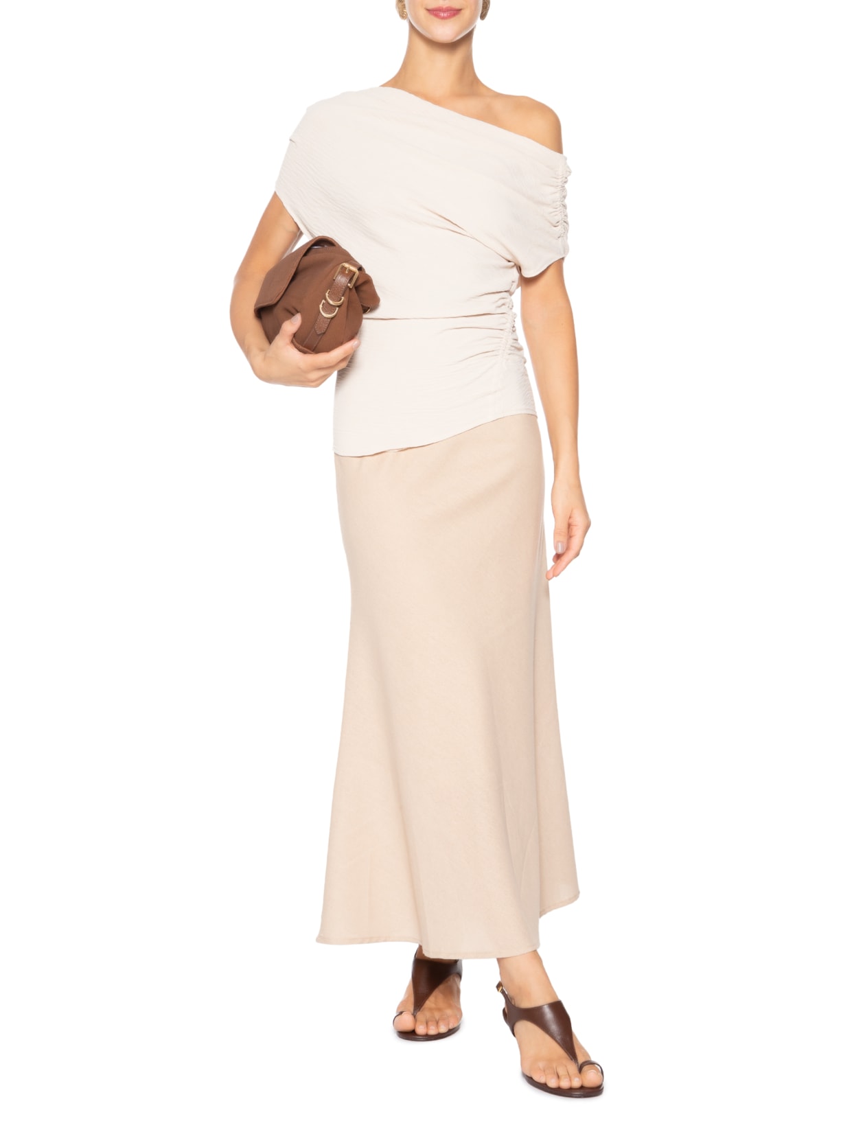 Blusa Feminina Decote Degagê E Franzidos Bege '2Essential