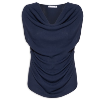 Blusa Feminina Decote Degagê Em Tricot - Azul