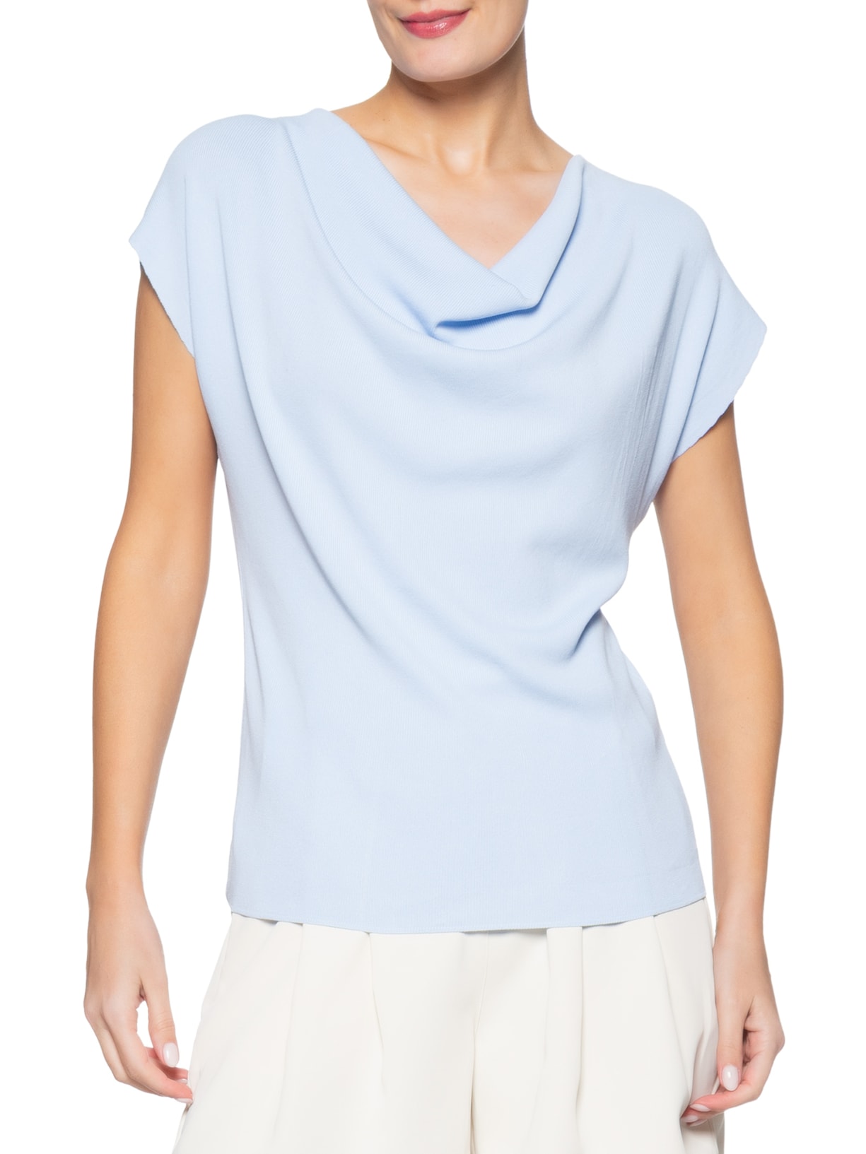 Blusa Feminina Decote Degagê Em Tricot Azul '2Essential