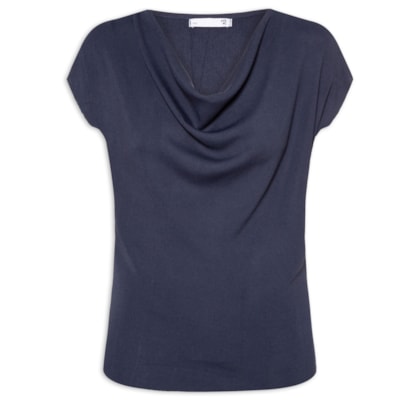 Blusa Feminina Decote Degagê Em Tricot - Azul