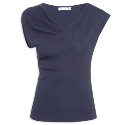 Blusa Feminina Decote Degagê Em Tricot - Azul