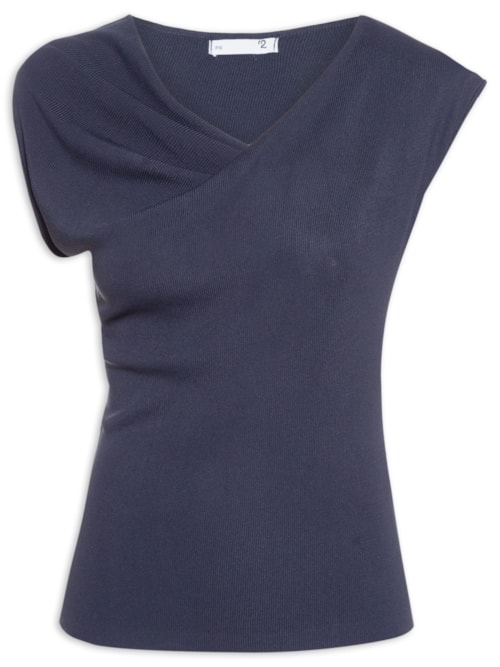 Blusa Feminina Decote Degagê Em Tricot - Azul