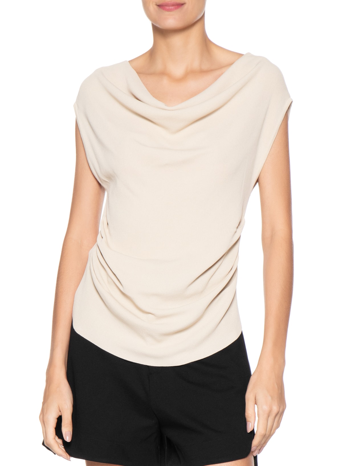 Blusa Feminina Decote Degagê Em Tricot Bege '2Essential