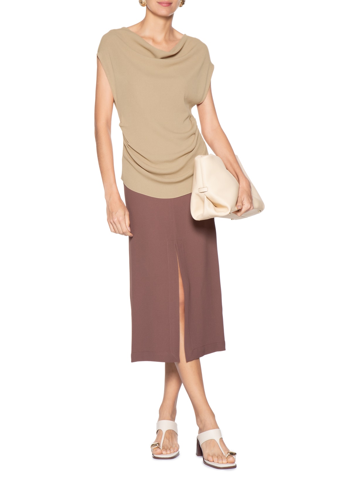 Blusa Feminina Decote Degagê Em Tricot Bege '2Essential