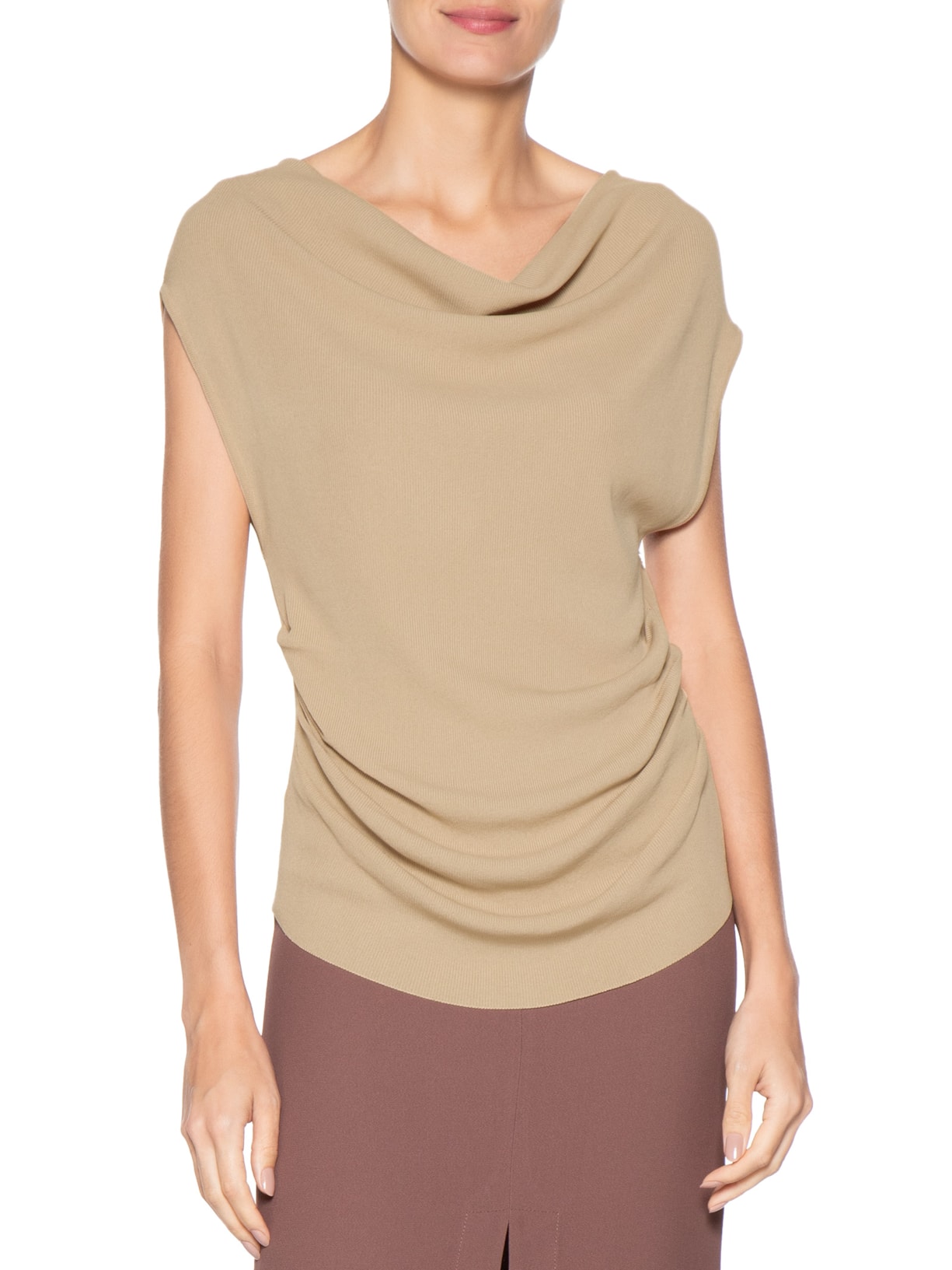 Blusa Feminina Decote Degagê Em Tricot Bege '2Essential