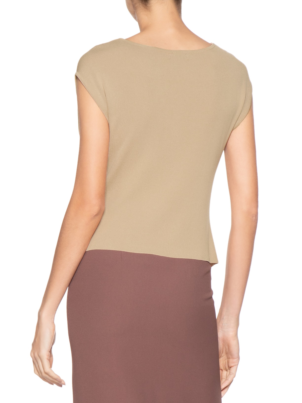 Blusa Feminina Decote Degagê Em Tricot Bege '2Essential