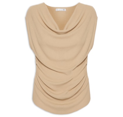 Blusa Feminina Decote Degagê Em Tricot - Bege
