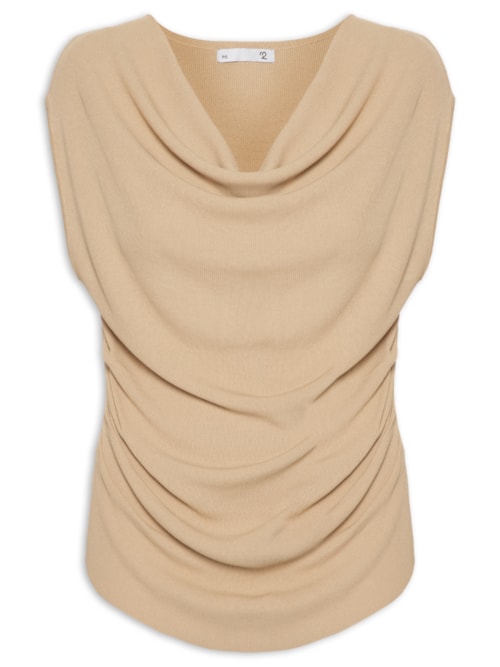 Blusa Feminina Decote Degagê Em Tricot - Bege
