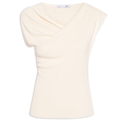 Blusa Feminina Decote Degagê Em Tricot - Bege