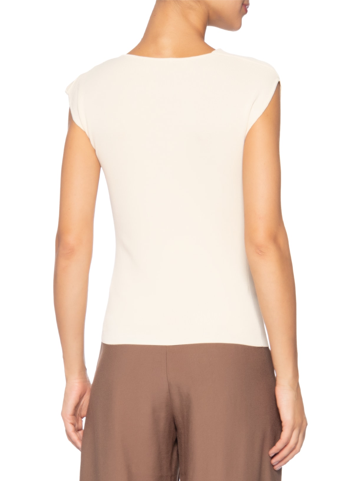 Blusa Feminina Decote Degagê Em Tricot Bege '2Essential